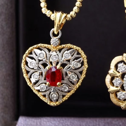 K18YG ルビー ダイヤモンド ハート ペンダント 18K イエローゴールド ペンダントトップ 開口バチカン ネックレス 大ぶり