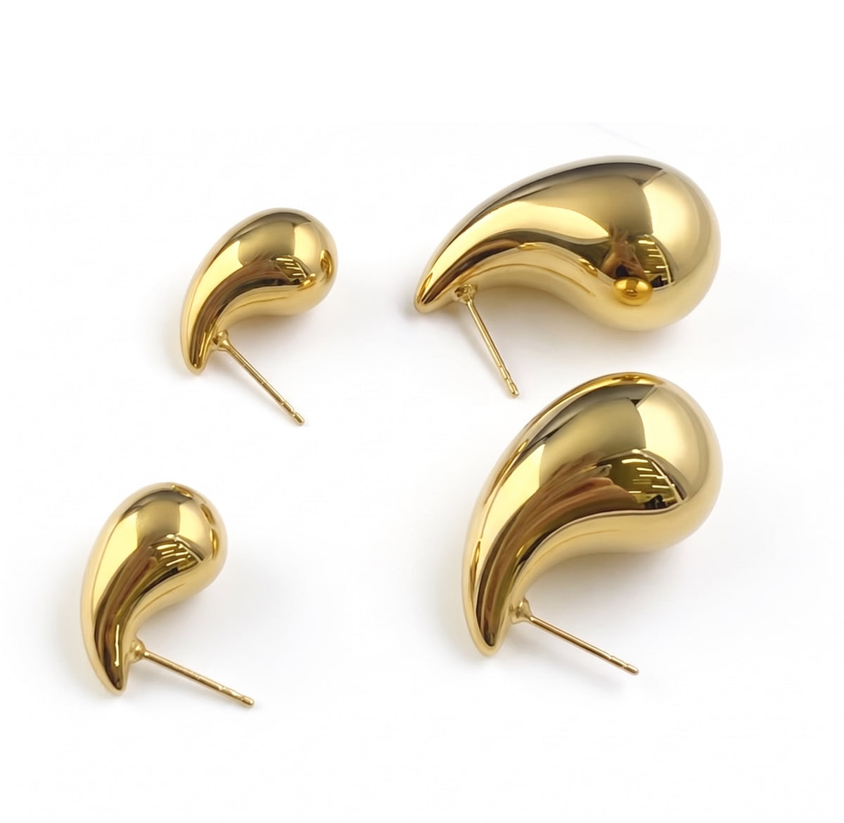 K18YG ぷっくり ティアドロップ スタッドピアス 中空ピアス イエローゴールド 丸い ドロップ型 18K 雫 イタリアンジュエリー