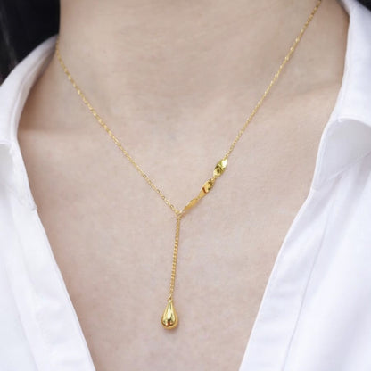 K18YG ３連チャーム ネックレス Y字 イエローゴールド 18K ティアドロップ あずきチェーン 喜平チェーン チャーム 雫 ペンダント