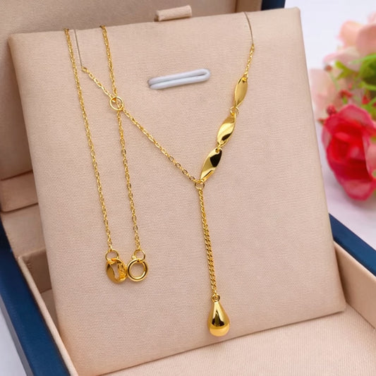 K18YG ３連チャーム ネックレス Y字 イエローゴールド 18K ティアドロップ あずきチェーン 喜平チェーン チャーム 雫 ペンダント